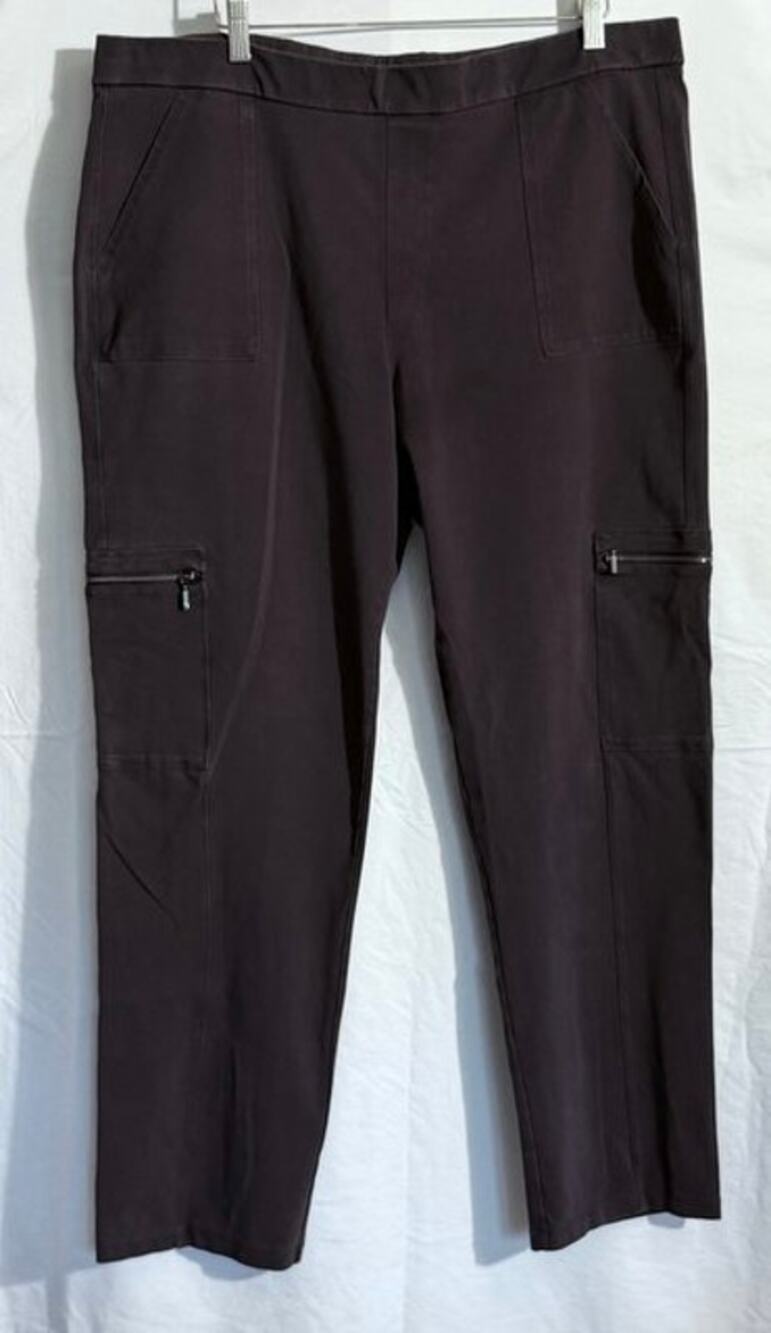 Susan Graver Weekend Premium Stretch "Cargo" Style Pants Size XL in Brown